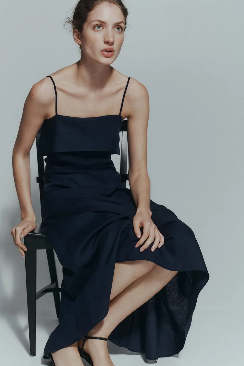 Strappy Linen-Blend Dress
