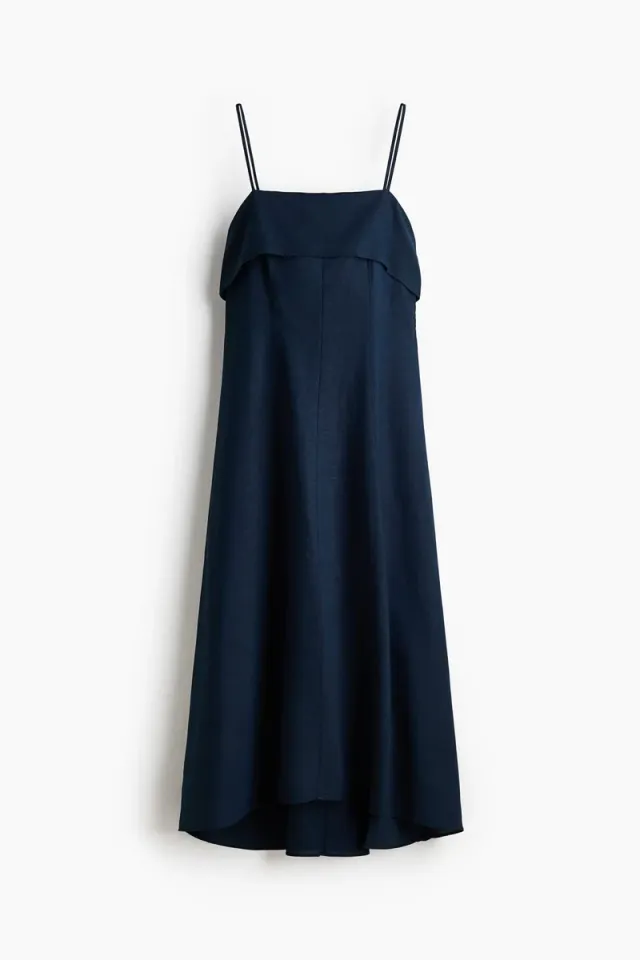 Navy Blue Viscose-Linen Slip Dress with Spaghetti Straps – image 6