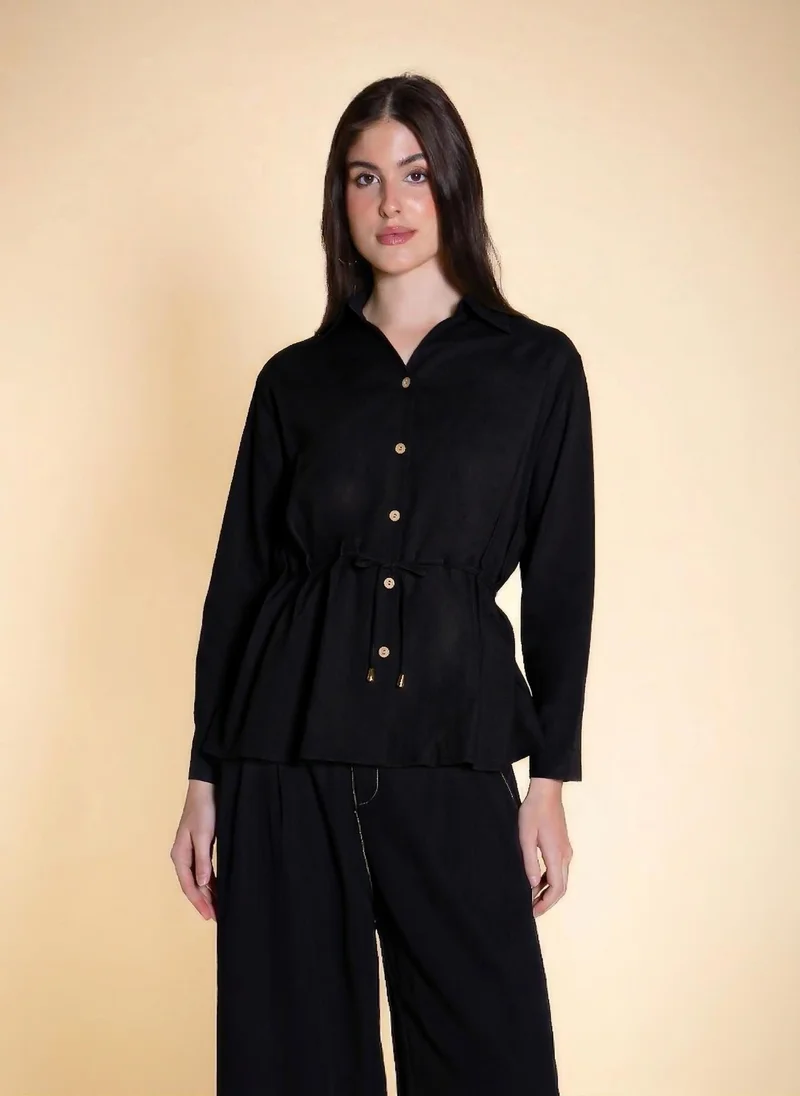 Linen Blend Waist Tie Shirt
