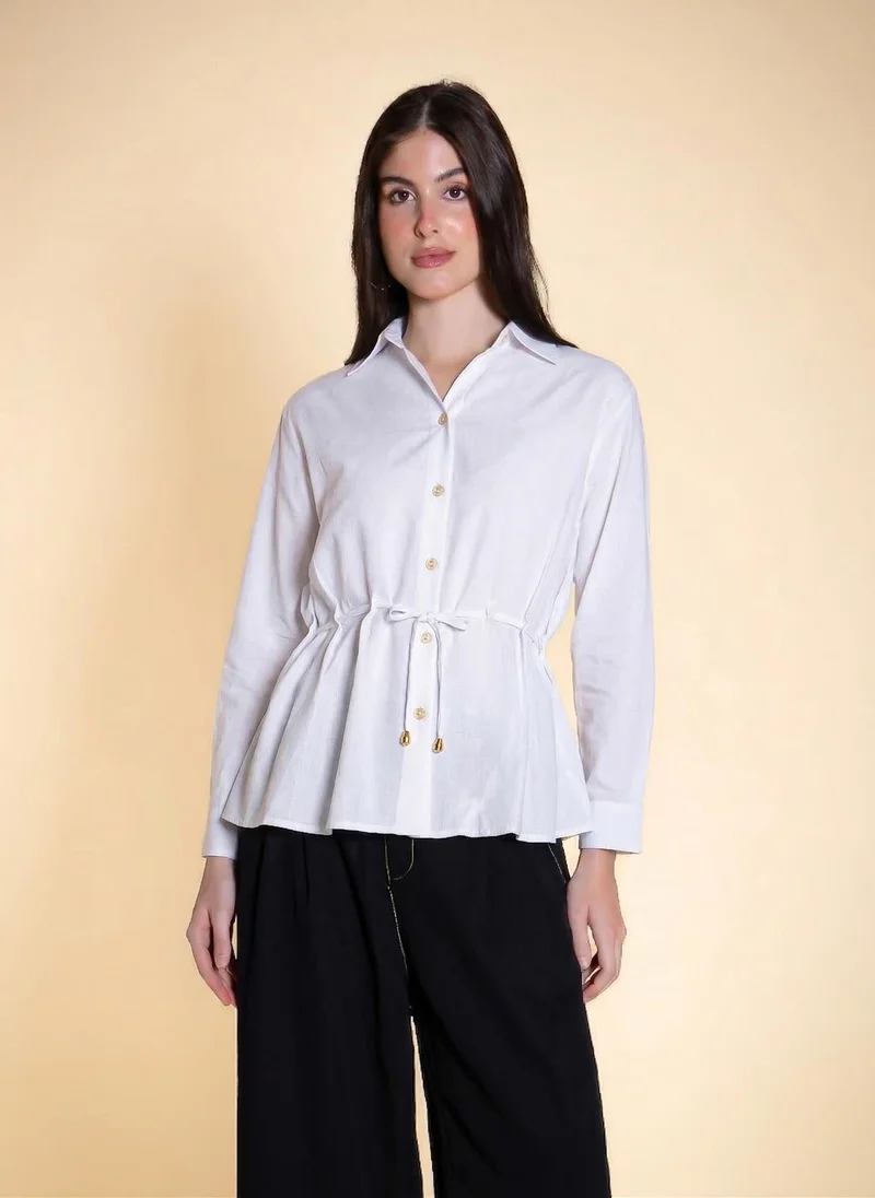 Linen Blend Waist Tie Shirt