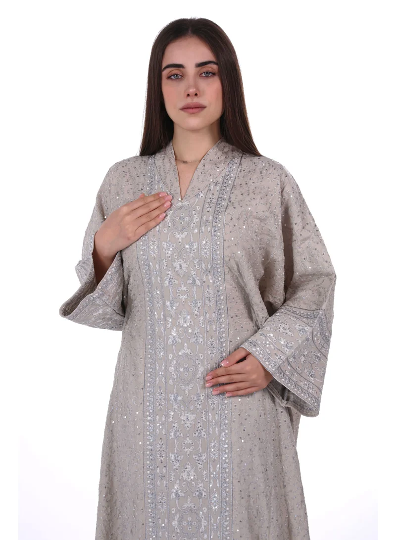 جلابية نسائية لنن مطرزة فستان مع كمر مخفي