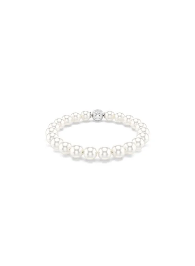 Matrix Magnetic Rhodium Plated Bracelet White Pearl