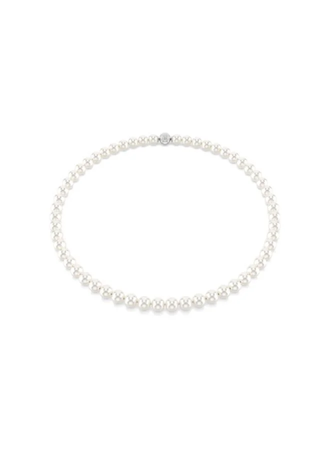 Matrix Rhodium Plated Magnetic Pearl Necklace, White