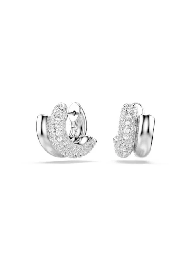 Dextera Rhodium Plated Mini Hoop Earrings, White Crystal