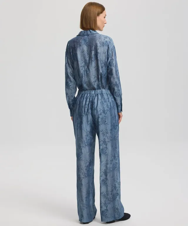 Blue Textured High-Rise Straight-Leg Trousers for Women – image 3