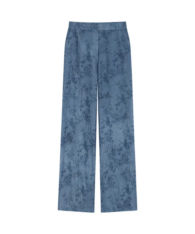 Blue Textured High-Rise Straight-Leg Trousers for Women – image 5