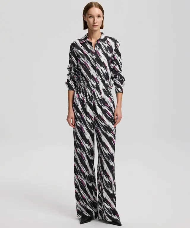 Abstract Printed Viscose Trousers - High Rise, Relaxed Fit