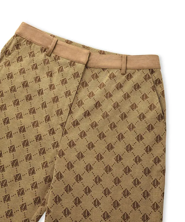Camel Monogram Jacquard Wide-Leg Trousers for Women – image 7