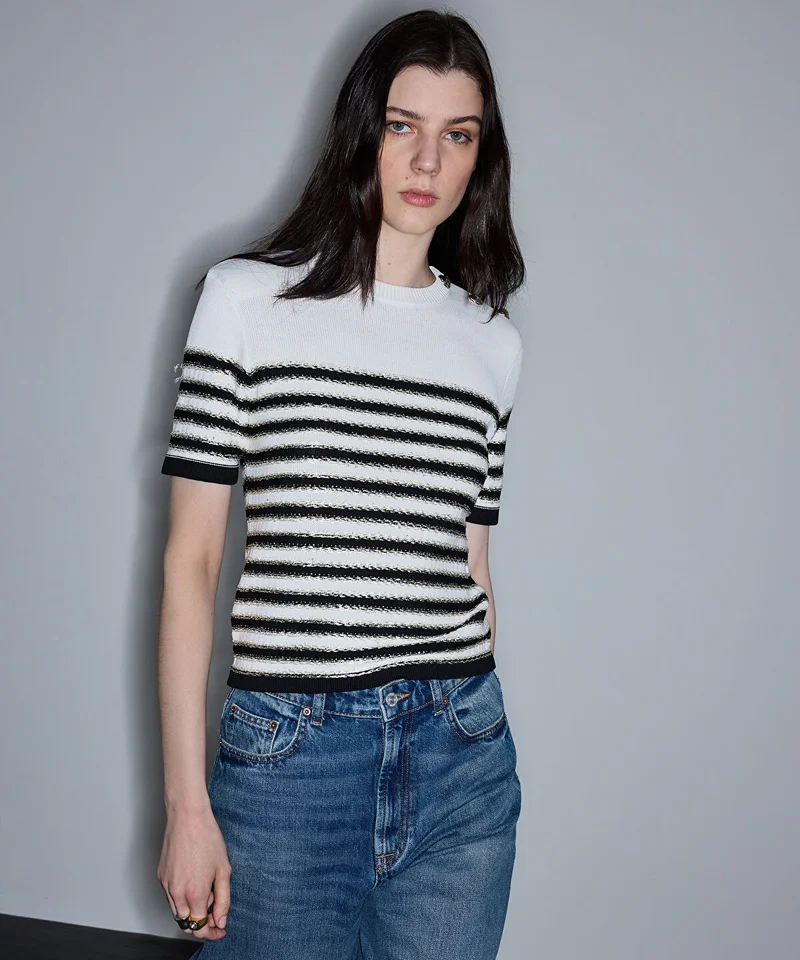 Color-Block Striped Knit Top