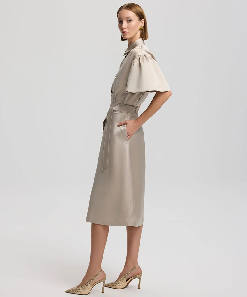 Belted Satin Skirt