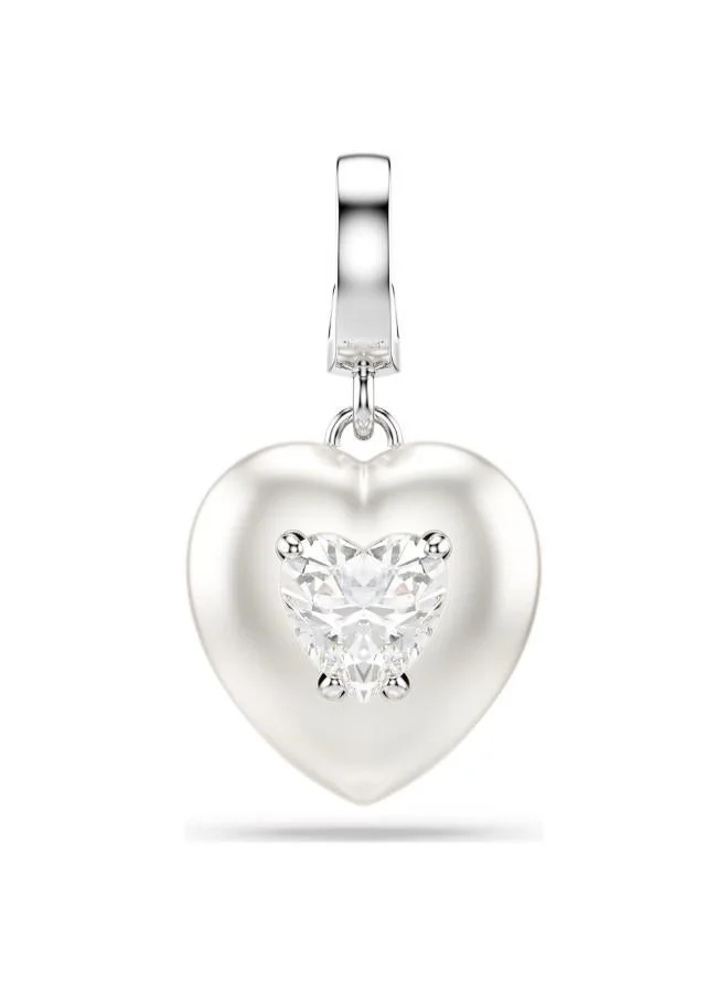 Rhodium Plated Heart Charm Bracelet, White