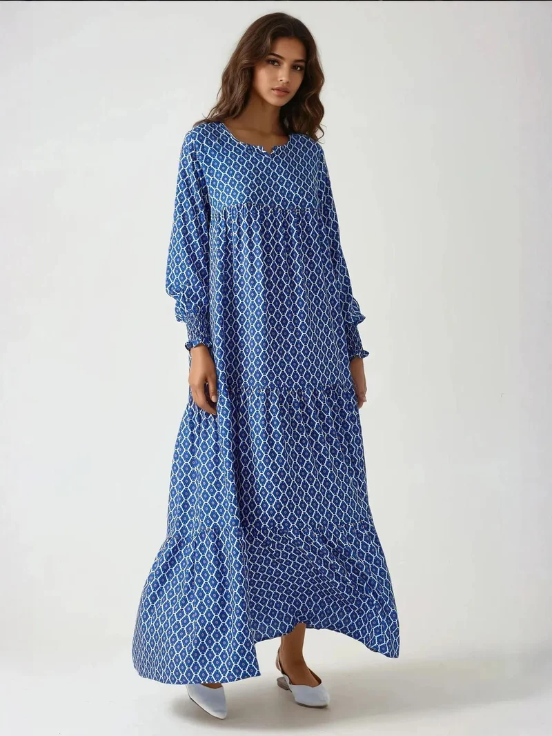 Printed Viscose Crew Neck Maxi Dress