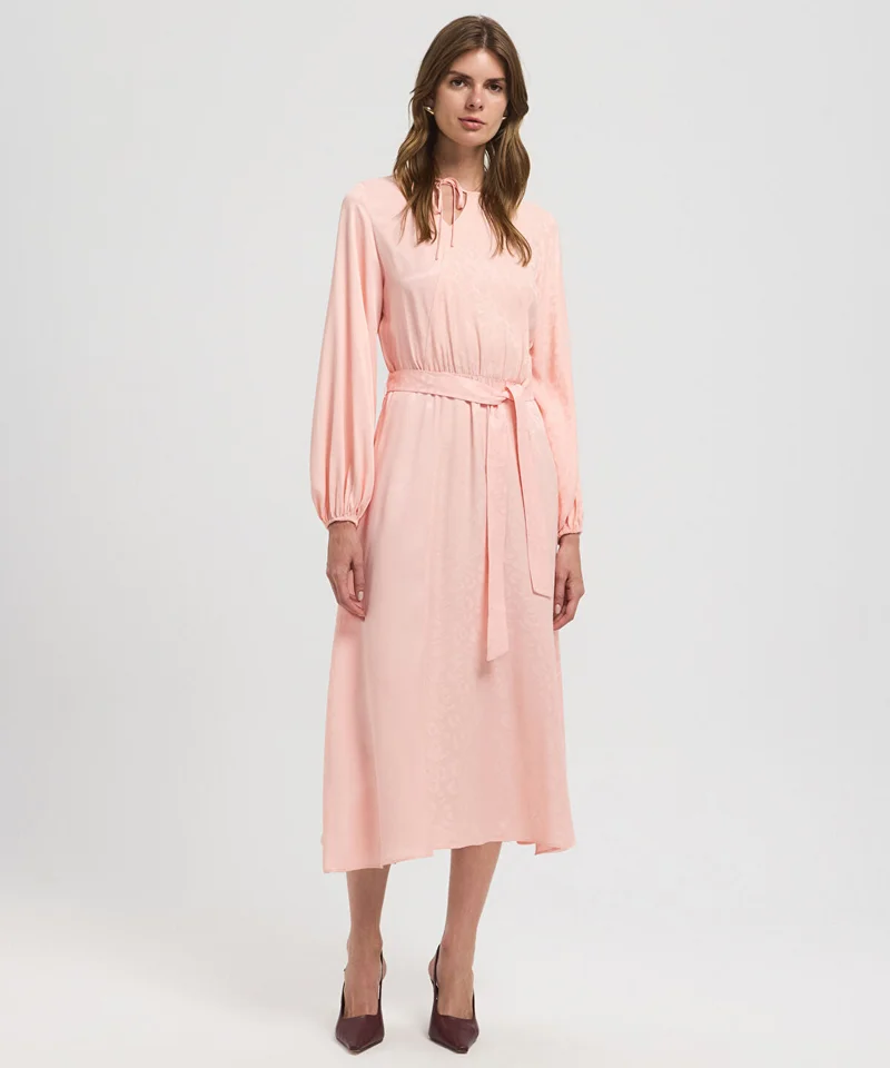 Belted Jacquard Dress