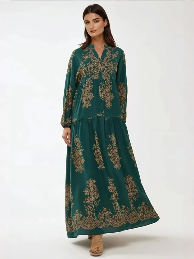 Viscose Long Sleeve Printed Maxi Dress – image 2