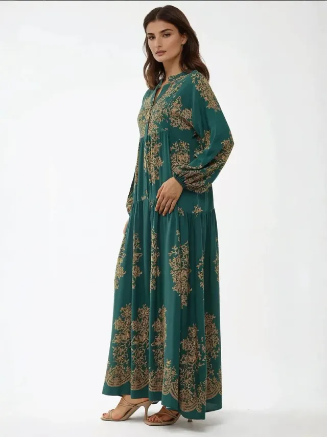 Viscose Long Sleeve Printed Maxi Dress – image 3