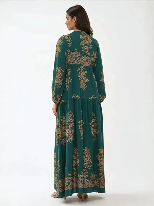 Viscose Long Sleeve Printed Maxi Dress – image 4