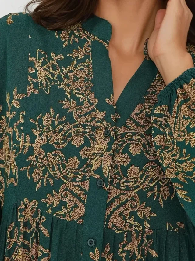 Viscose Long Sleeve Printed Maxi Dress – image 5