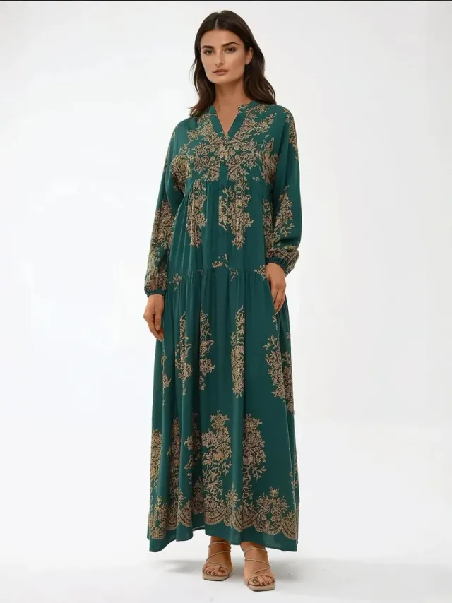 Viscose Long Sleeve Printed Maxi Dress – image 6
