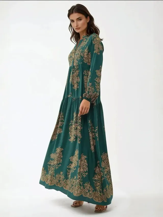 Viscose Long Sleeve Printed Maxi Dress – image 7