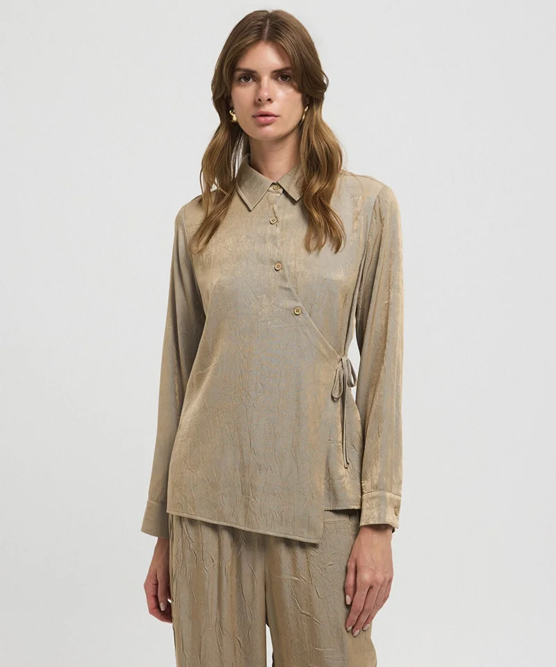 Asymmetric Tie-Waist Shirt
