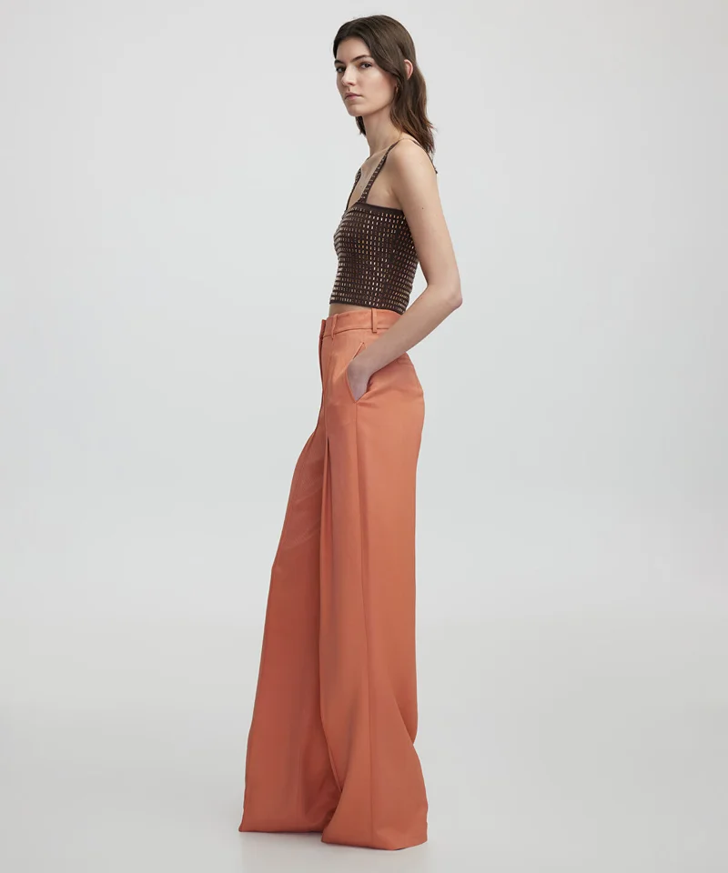 Darted Wide-Leg Trousers