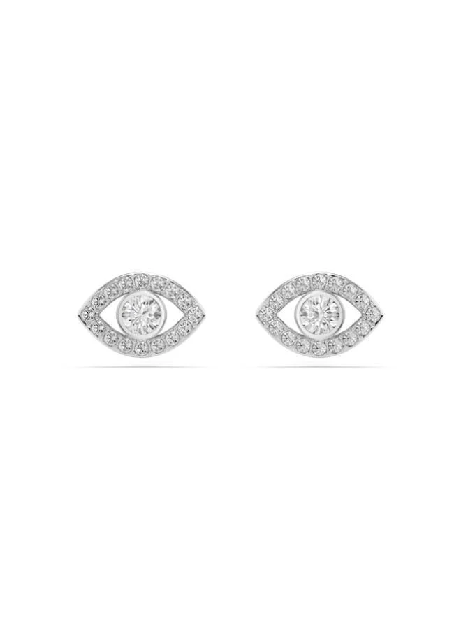 Crystal Figural Eyes Pierced Earrings, Silver