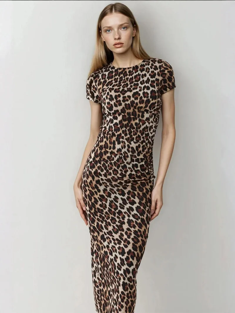 Fitted Maxi Dress Leopard Print