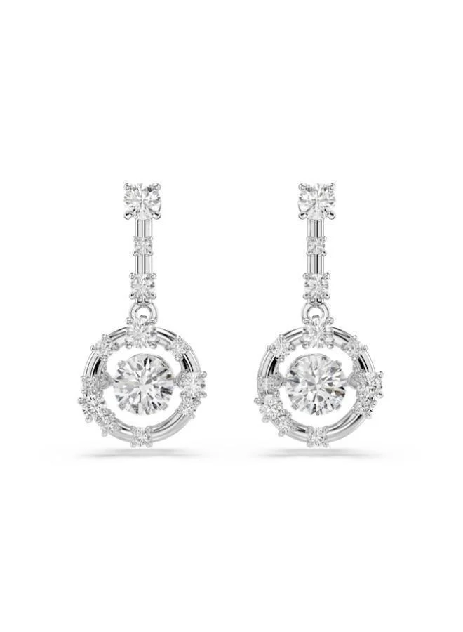 Constella Rhodium Plated Crystal Bar Earrings White