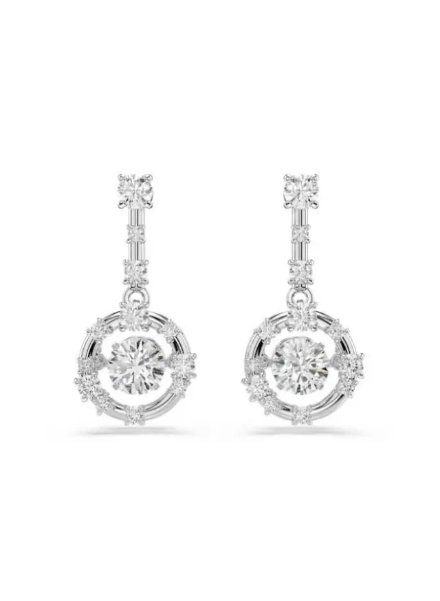 Constella Rhodium Plated Crystal Bar Earrings White