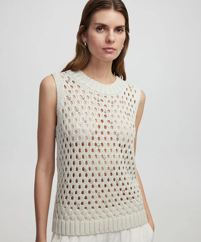 Openwork Sleeveless Knit Top