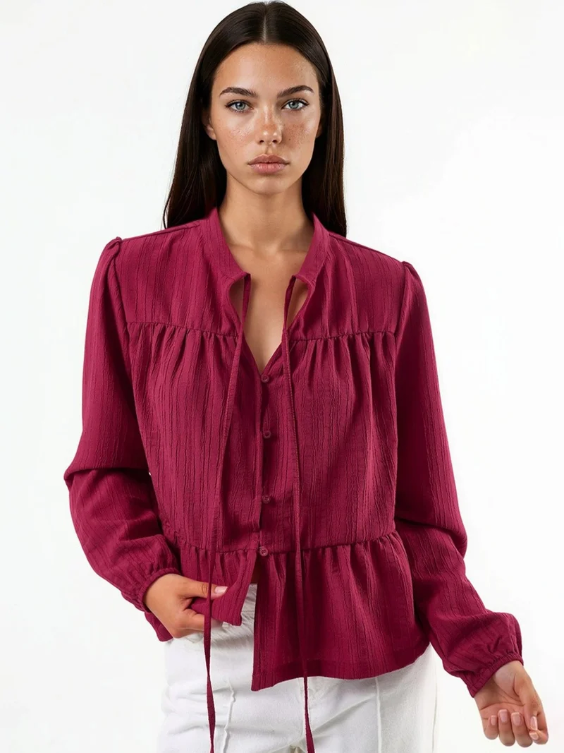 Long Sleeve Tippet Collar Blouse