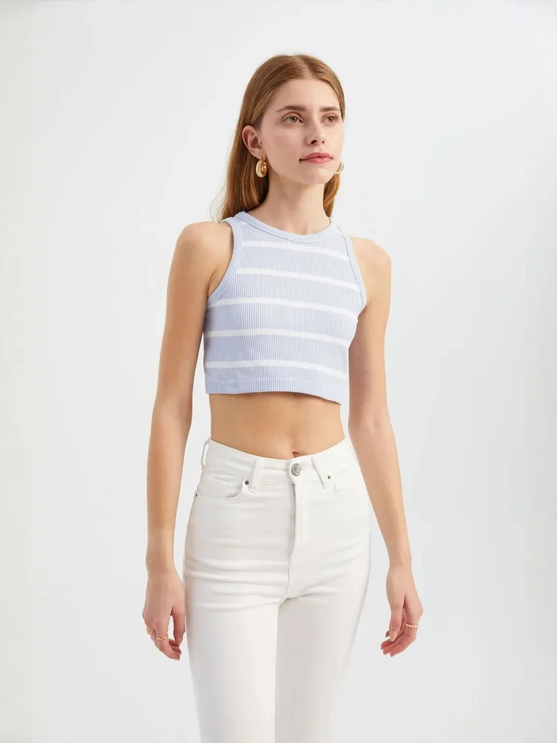 Striped Crew Neck Crop Top