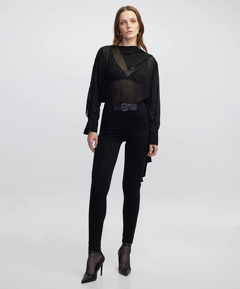 High-Waist Belted Skinny Pants