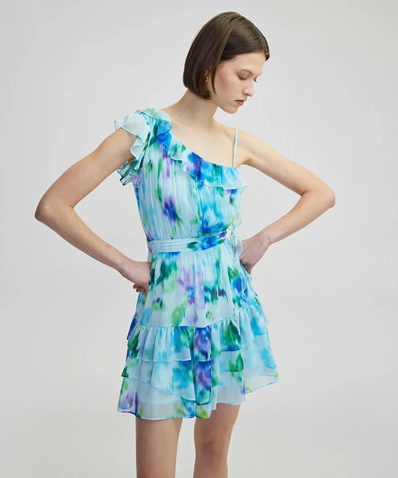 Printed Ruffle Mini Dress