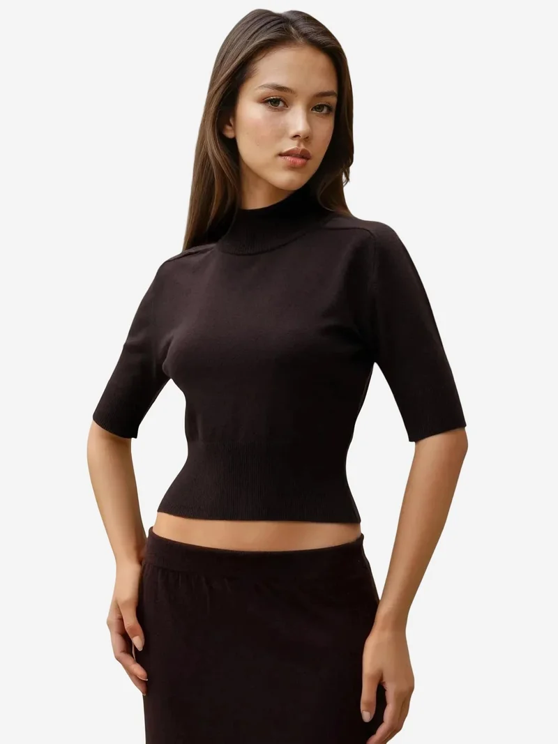 Textured Turtleneck Crop Sweater