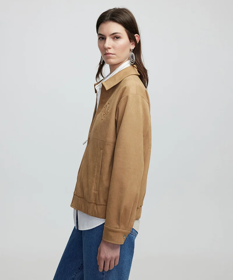 Faux Suede Bomber Jacket