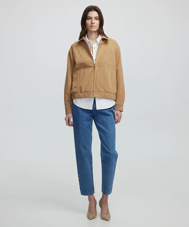 Faux Suede Bomber Jacket