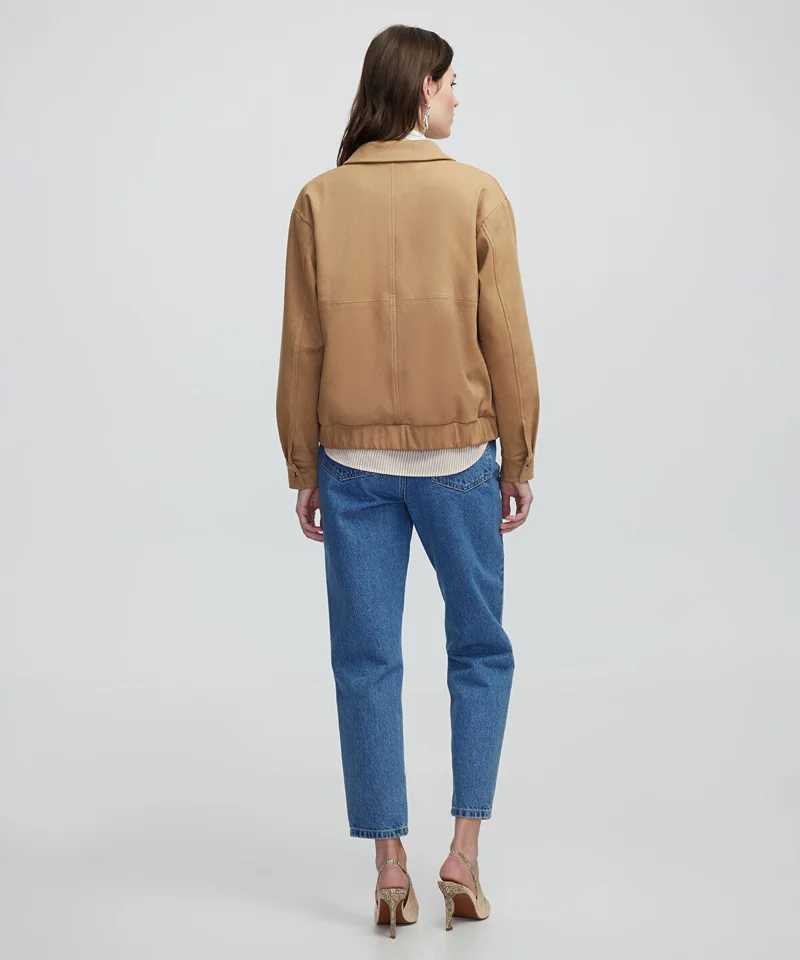 Faux Suede Bomber Jacket