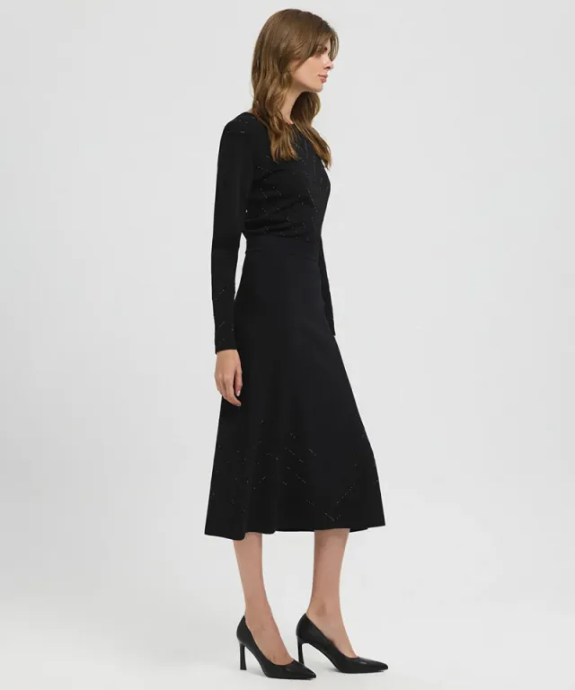 Black Viscose Blend Midi Knit Skirt with Rhinestones – image 2