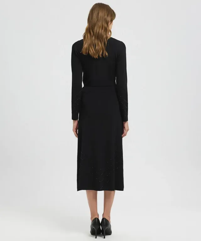 Black Viscose Blend Midi Knit Skirt with Rhinestones – image 3