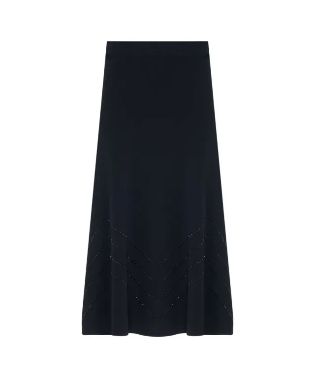 Black Viscose Blend Midi Knit Skirt with Rhinestones – image 4