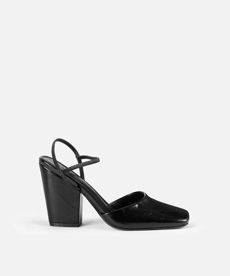 Faux Leather Block Heel Shoes