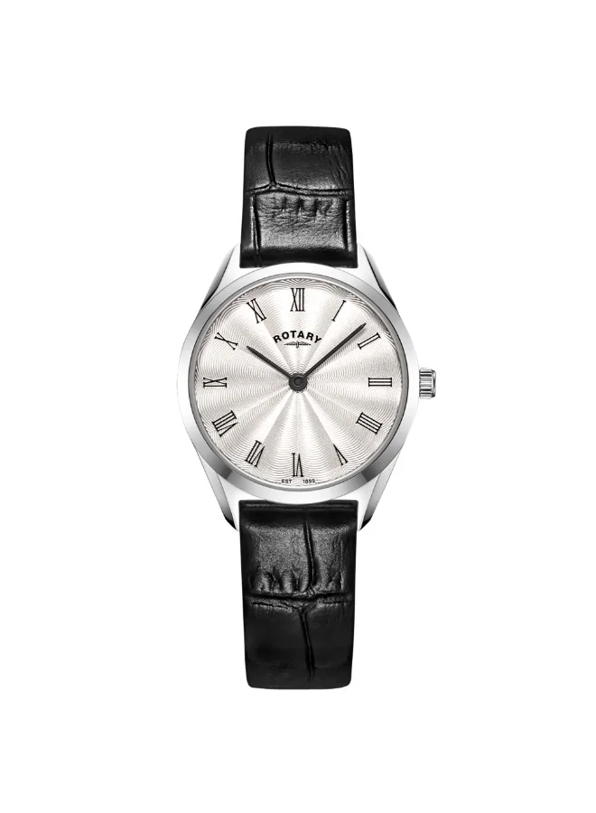 Rotary Ladies Ultra Slim Stainless Steel Leather Strap Watch Black