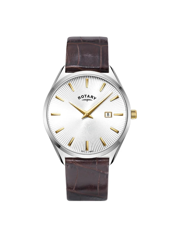 Rotary Men's Ultra Slim Stainless Steel Leather Watch Brown