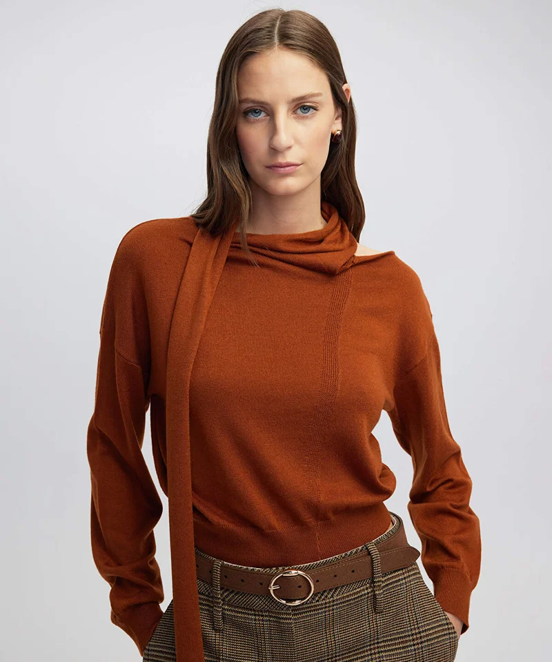 Scarf-Detail Knit Sweater