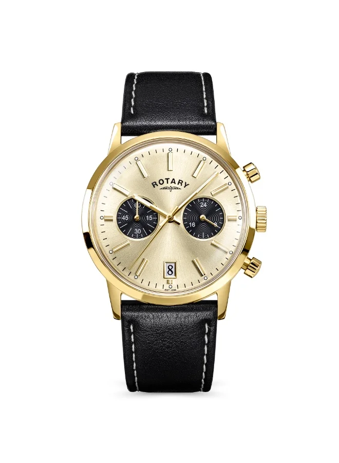 Rotary Men's Gold Plated Stainless Steel Chronograph Leather Strap Watch Brown