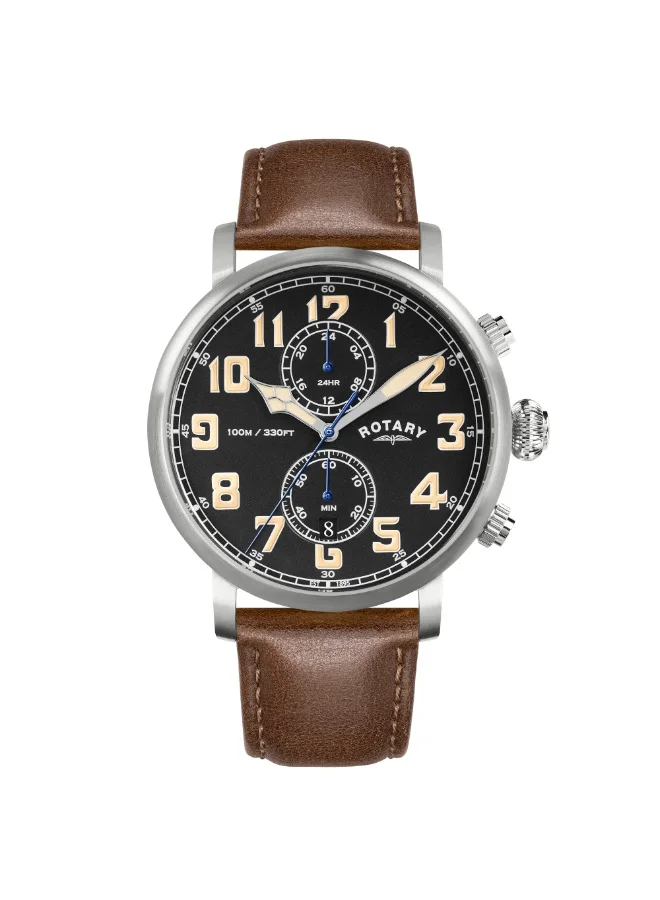 Rotary Men's Heritage Pilot Stainless Steel Leather Watch Brown