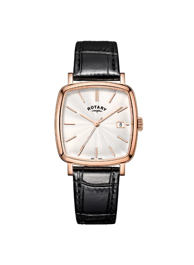 Rotary Men's Heritage Astoria Square Rose Gold Stainless Steel Leather Watch, Black