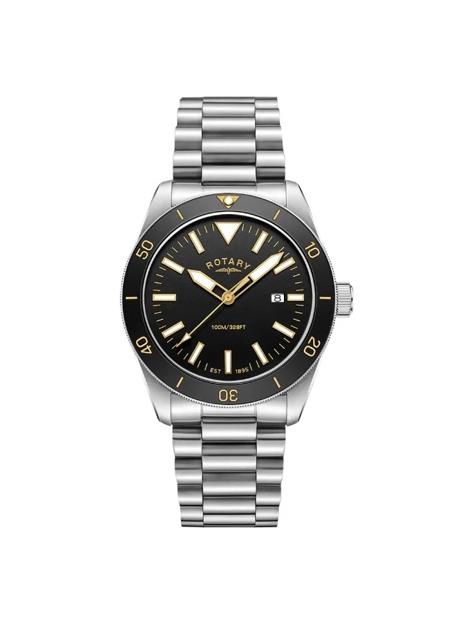 Rotary Men's Apex 10 Stainless Steel Bracelet Watch Black