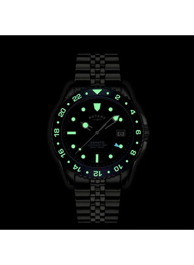 ساعة رجالية روتاري Seamatic GMT 300M مقاومة للماء بمينا أزرق وسوار من الفولاذ المقاوم للصدأ – صورة 5